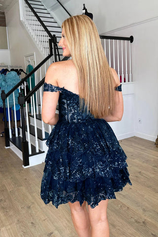 Princess A Line Off the Shoulder Black Corset Homecoming Dress
