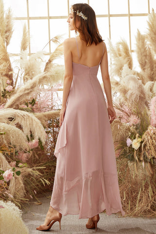 Rosa High Low Chiffon Brautjungfernkleid