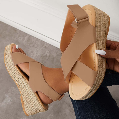 Criss Cross Espadrilles Platform Wedges Ankle Strap Sandals