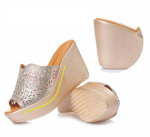 Rhinestone High Slope Heel Non-slip Sandals And Slippers Size 11 September