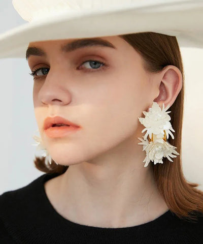 Handmade 3D Layered Flower Statement Earrings