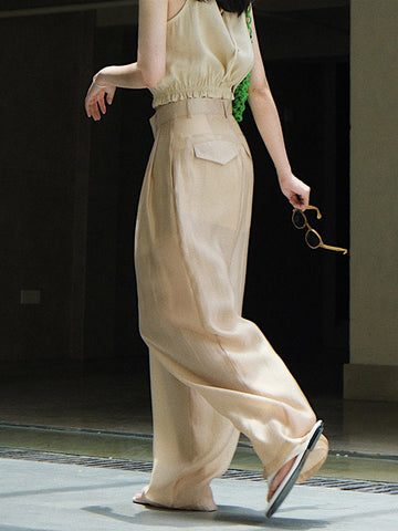 High-Waisted Pleated See-Through Loose Sun-Protection Trousers Casual Pants Bottoms