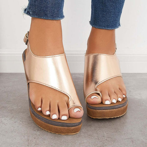 Cork Wedge Platform Sandals Slingback Ankle Strap Sandals