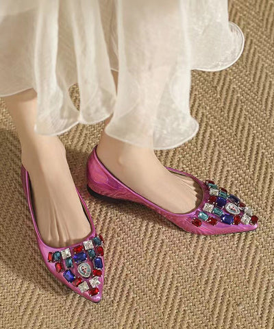 Rosa, weiche, bequeme, modische Schuhe mit spitzer Zehenpartie und Kristallen für Plattfüße