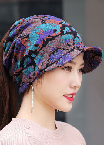 Loose Coffee Print Knitted Cotton Thread Bonnie Hat