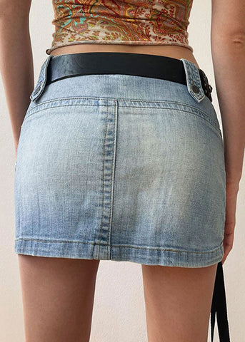 American Style Blue Pockets Zippered Patchwork Sexy Denim Skirt Fall