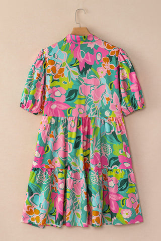 Retro Big Floral Puff Sleeve Mini Summer Dress