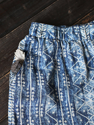 Women Summer Ethnic Batik Wide-leg Loose Pants