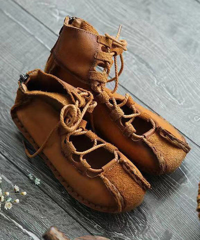 Französische Khaki-Schnürschuhe aus Rindsleder mit Hohlsaum