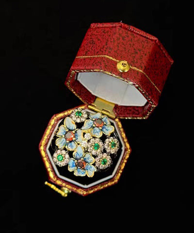 Retro Blue Floral Zircon Exaggeration Alloy Rings