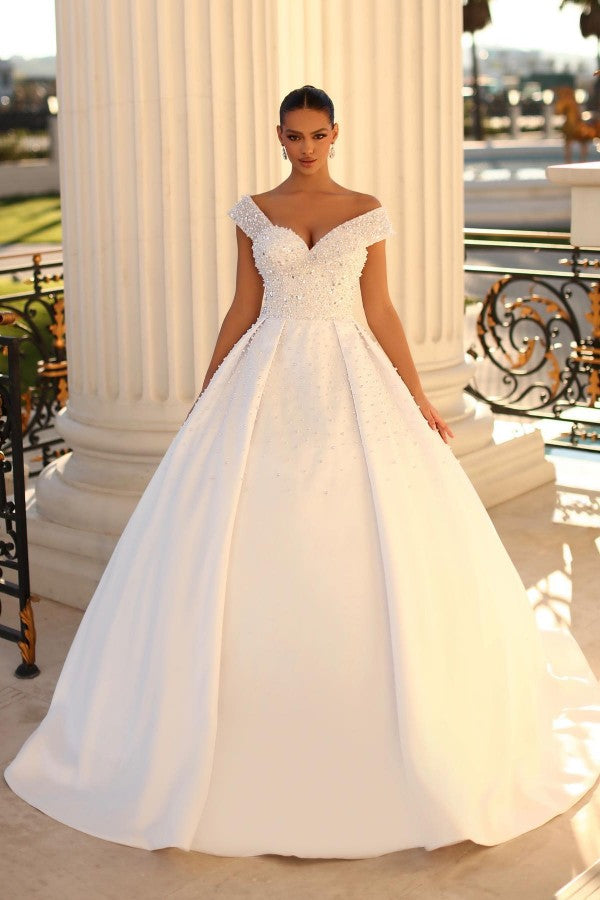 Bmbridal Ball Gown Wedding Dress Satin Off-the-Shoulder