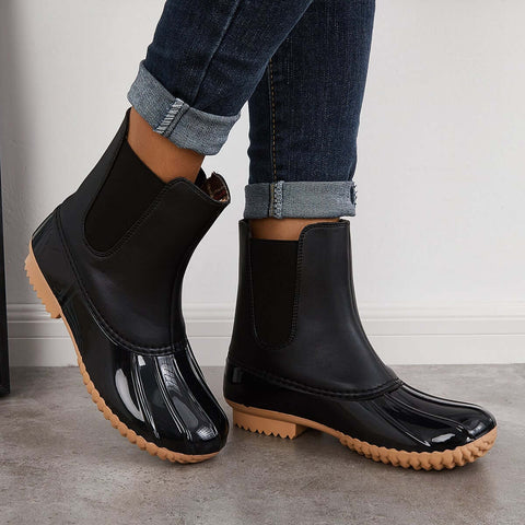 Waterproof Slip on Duck Booties Two Tone Chelsea Ankle Boots