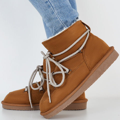 Lace Up Ankle Snow Boots Non Slip Warm Winter Booties