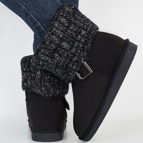 Knit Splicing Warm Ankle Non Slip Snow Boots Winter Short Booties