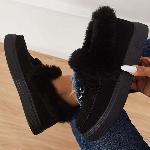 Suede Warm Flat Slip on Snow Boots Faux Fur Lined Loafer Shoes