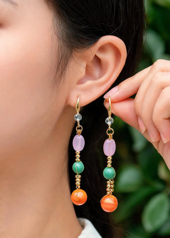 Original Design Tasseled Amber Ethnic Style Drop Earrings
