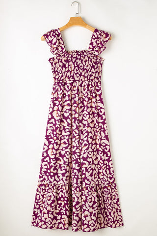 Ruffled Pink Wide Strap Maxi Dress