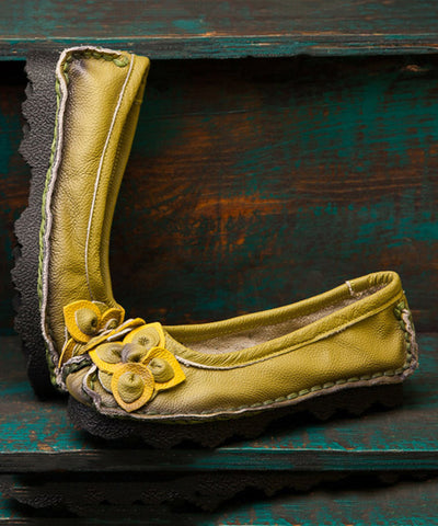 Art Flower Flache Schuhe Grünes Rindsleder