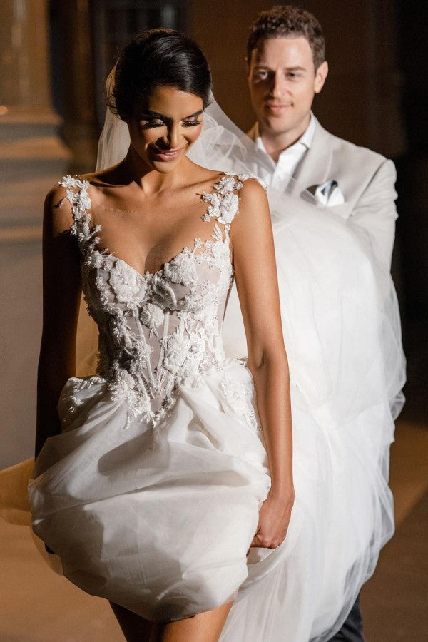 Bmbridal Sleeveless Tulle Wedding Dress Long With Appliques