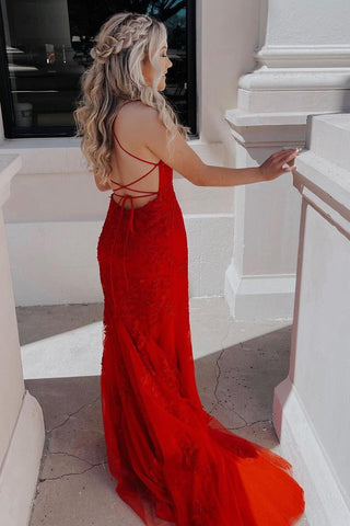 Lace Mermaid Backless Prom Formal Dress