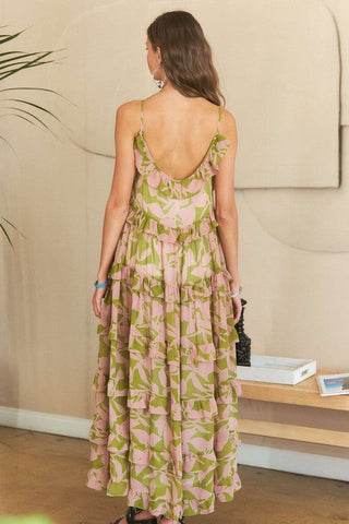 Ruffled Tiered Romantic Resort Cami Beach Maxi Dress