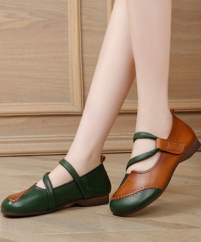 Handgemachte grüne flache Schuhe zum Schnüren für Damen