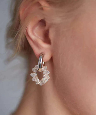 Stylish White Stainless Steel Crystal Hoop Earrings