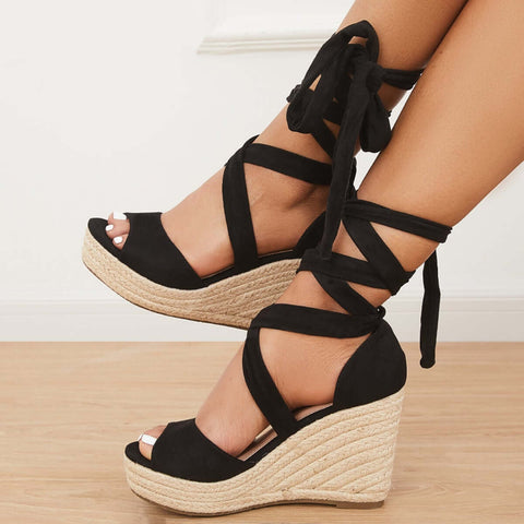 Summer Lace Up Espadrille Heel Platform Wedge Sandals