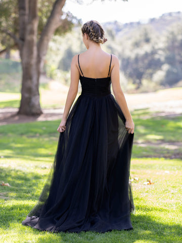 V-neck Tulle Sweep Train Prom Dress