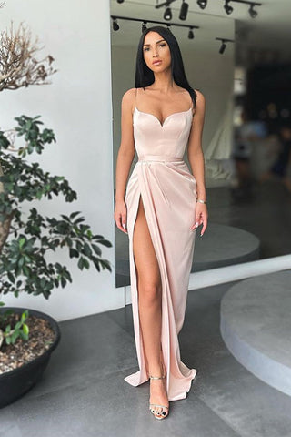 Forest green High-split Long Prom Dress Spaghetti-Straps