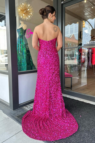 Strapless Sequins Long Prom Dress with Slit