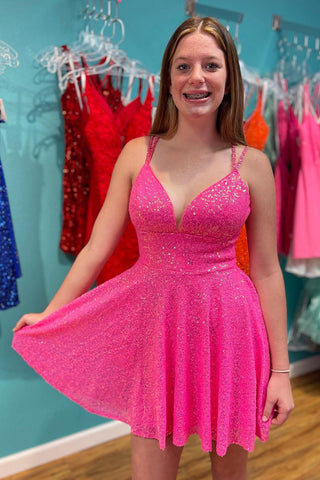 A-Line Double Straps Sequins Homecoming Dress