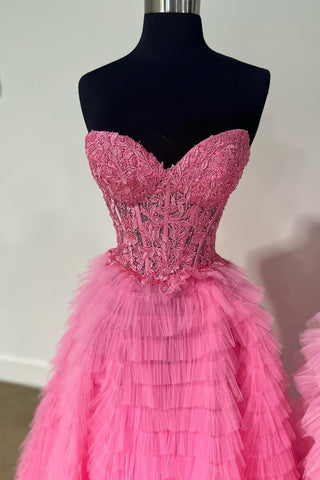 A-line Strapless Multi-Layers Tulle Prom Dress with Slit
