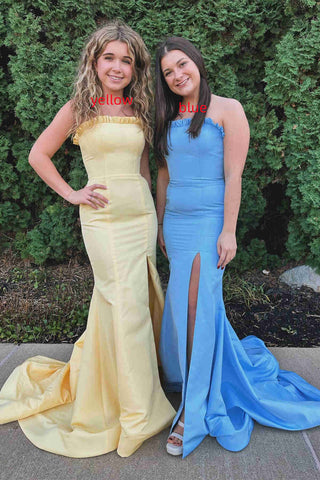 Strapless Maganta Ruffle Mermaid Slit Long Prom Dress