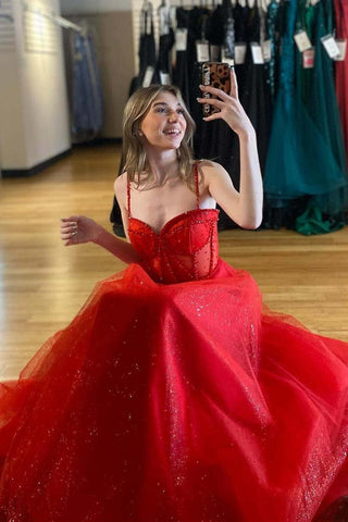 Glitter Straos Beaded A-Line Formal Dress with Slit