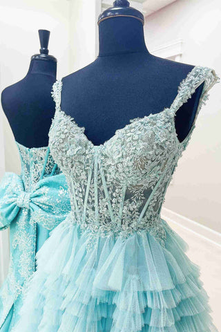 Tulle Off-the-Shoulder Ruffle Tiered Long Prom Dress