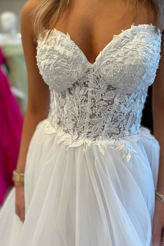 Tulle Appliques Sweetheart Ruffle Long Prom Dress
