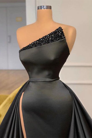 Glamouröses schwarzes Ballkleid lang mit Schlitz im Angebot