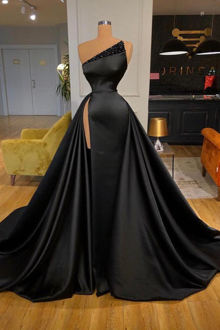 Glamouröses schwarzes Ballkleid lang mit Schlitz im Angebot