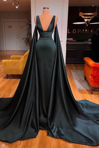 Glamouröses tiefes V-Ausschnitt langes Ballkleid Meerjungfrau Ballkleid mit Rüschen ärmellos