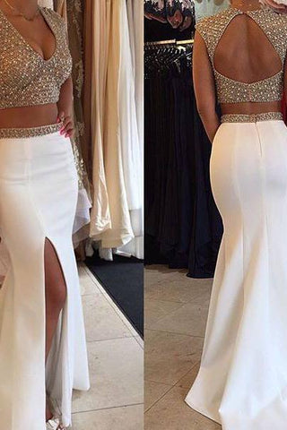 Glamouröse Designer Zweiteilige Ballkleider Perlenbesatz Flügelärmel Lange Partykleider