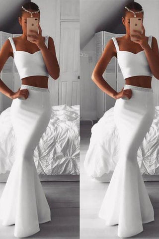 Glamouröse Designer Zweiteiler Weiße Partykleider Meerjungfrau Perlenbesetzte Abendkleider Online