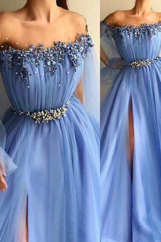 Glamorous Off-The-Shoulder Appliques Tulle A-Line Formal Dresses