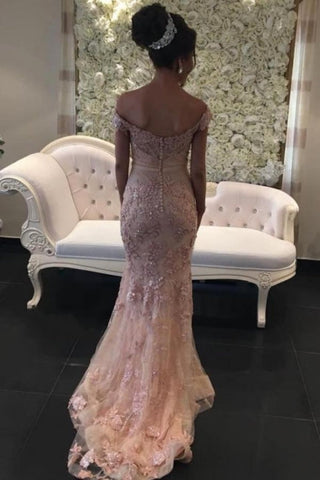 Glamouröse rosa schulterfreie Ballkleider Glitzer Spitze Meerjungfrau Abendkleider