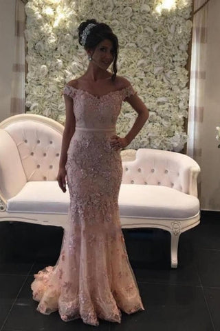 Glamouröse rosa schulterfreie Ballkleider Glitzer Spitze Meerjungfrau Abendkleider