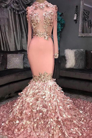 Glamouröses Meerjungfrau-Ballkleid mit Rundhalsausschnitt, langen Ärmeln und Pailletten