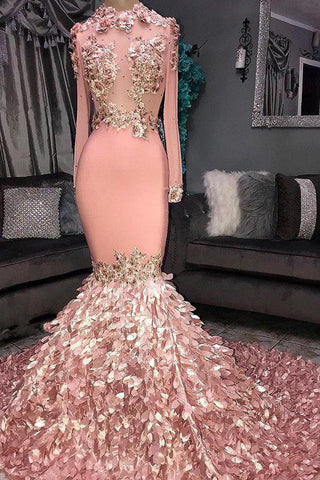 Glamouröses Meerjungfrau-Ballkleid mit Rundhalsausschnitt, langen Ärmeln und Pailletten