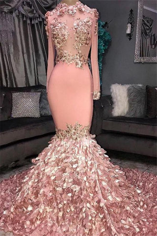 Glamouröses Meerjungfrau-Ballkleid mit Rundhalsausschnitt, langen Ärmeln und Pailletten
