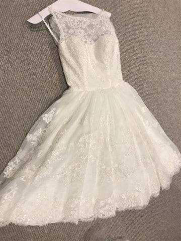 Glamouröse ärmellose, kurze A-Linien-Brautkleider aus Spitze