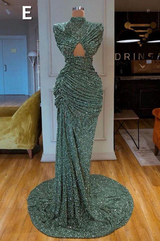 Glitter Off-the-Shoulder Slim Mermaid Formal DressesSleeveless Mermaid Evening Gowns